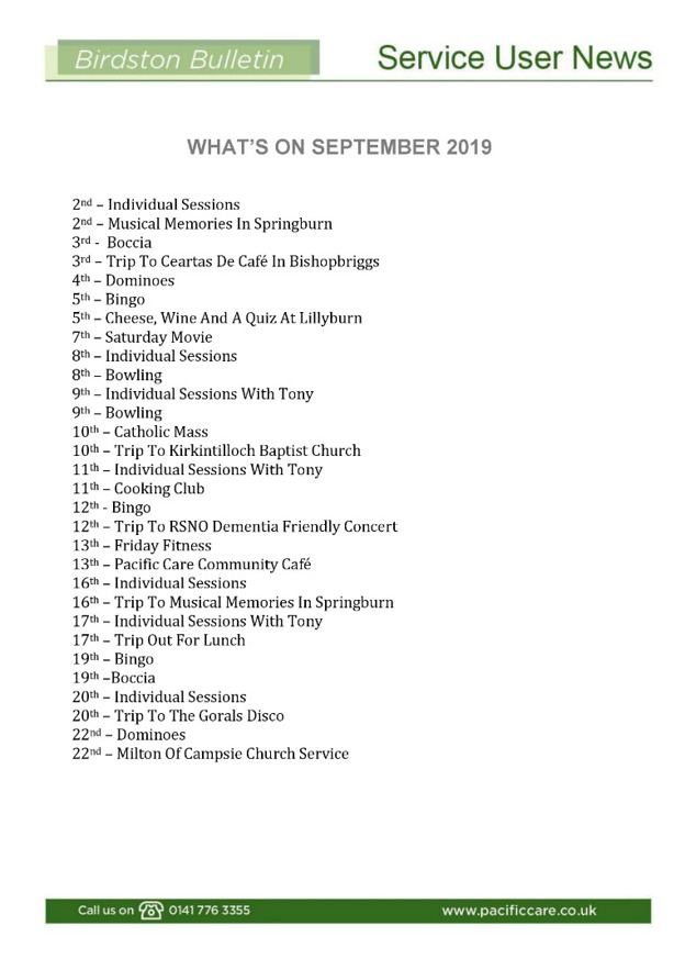 Birdston Care Home Summer Bulletin